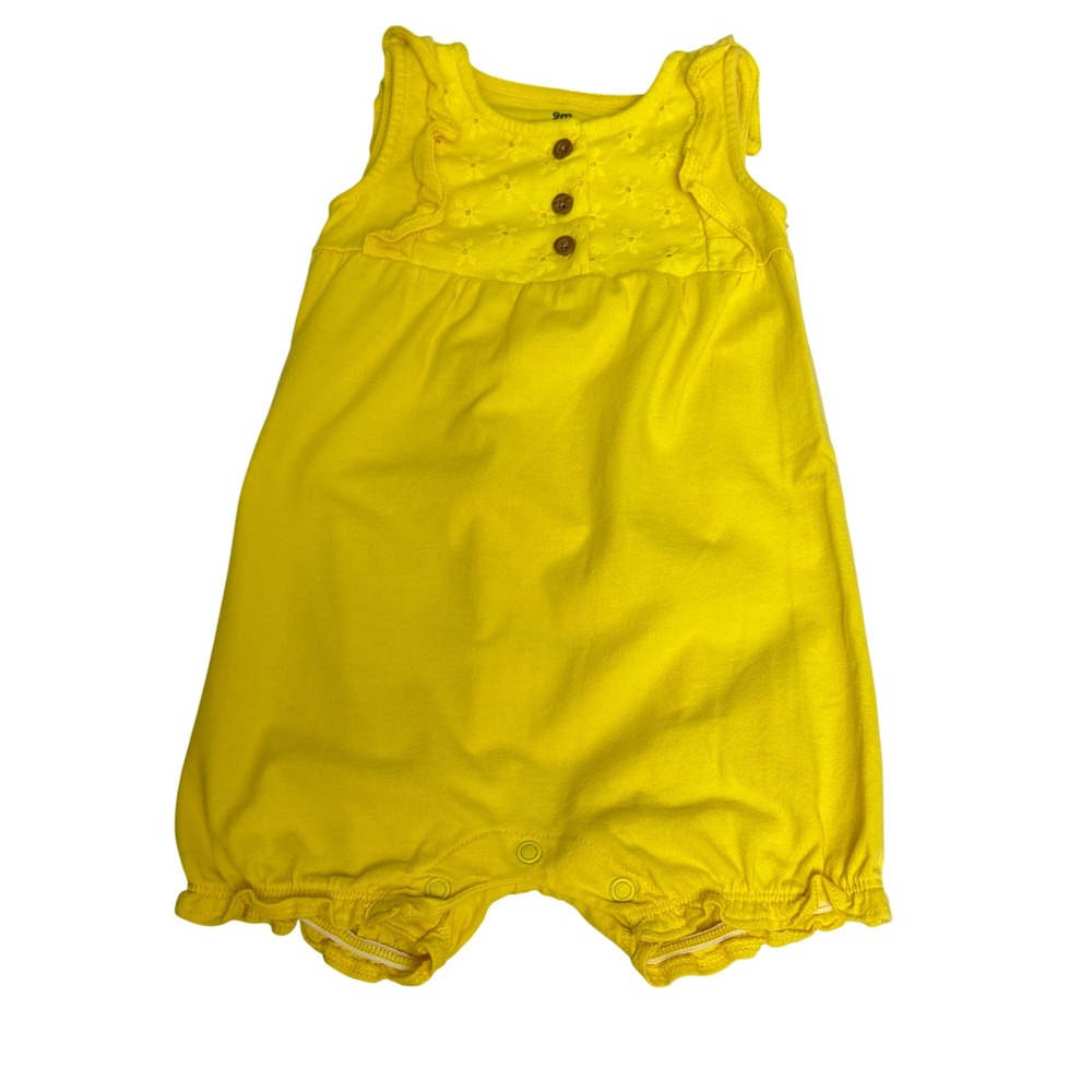 Carters Baby Girl Yellow Eyelet‎ Ruffle Bubble Romper Sunsuit 9 Months Cotton